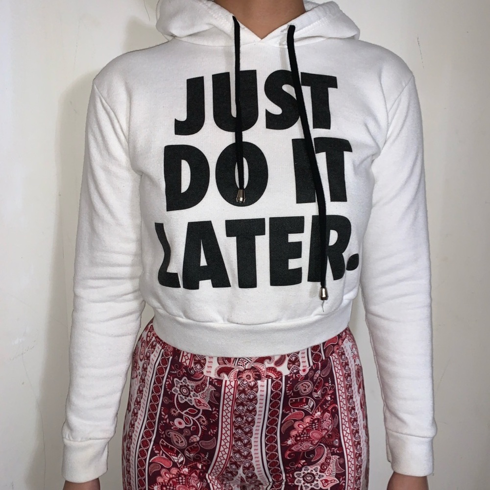 No Brand Just Do It Later Cropped White and Black Hoodie size small